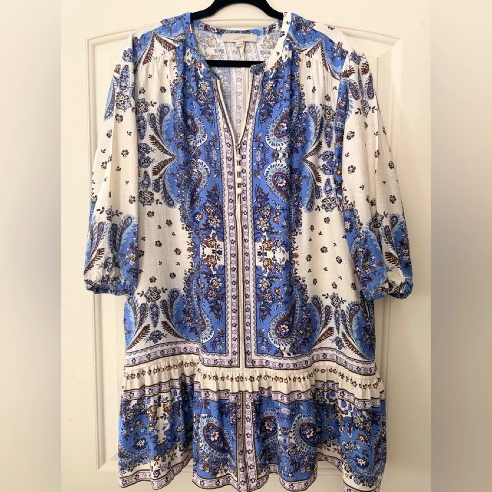 LOFT Floral Blue and White Dress - Picture 1 of 2